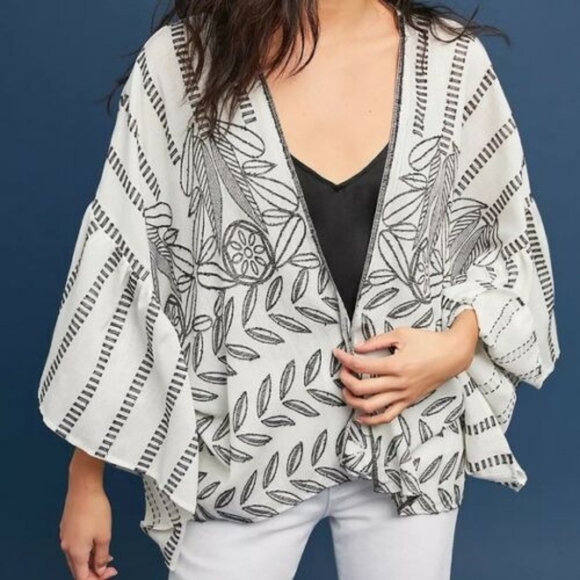 Anthropologie Jackets & Blazers - Anthropologie Akemi + Kin Annabella Embroidered Kimono Wrap Black White One Size